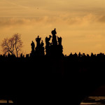 Prague crowds silhouette